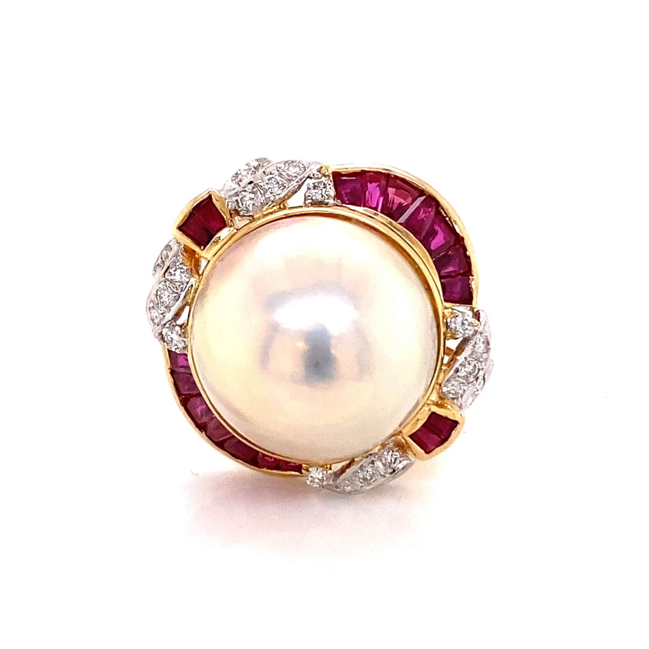 14K T/T Pearl And Ruby And Diamond Fashion Ring