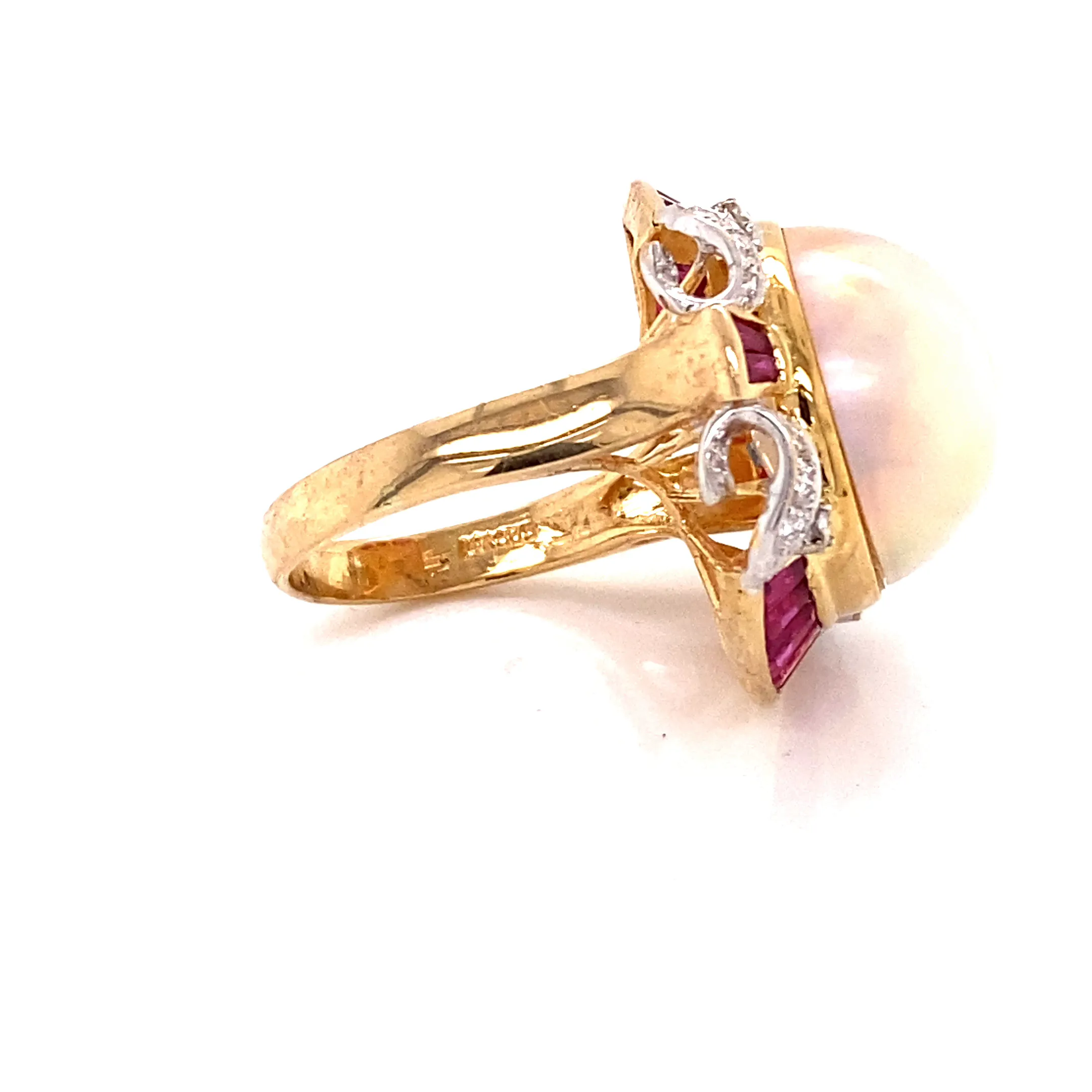 14K T/T Pearl And Ruby And Diamond Fashion Ring