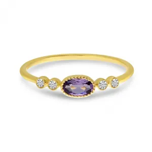 14k Yellow Gold Amethyst and 0.06 Ct Diamond Ring