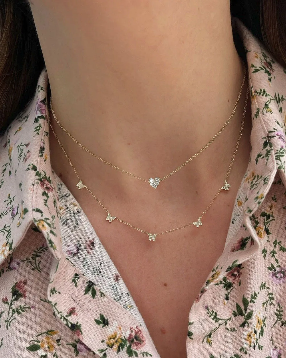 14k Yellow Gold Butterfly Diamond Necklace
