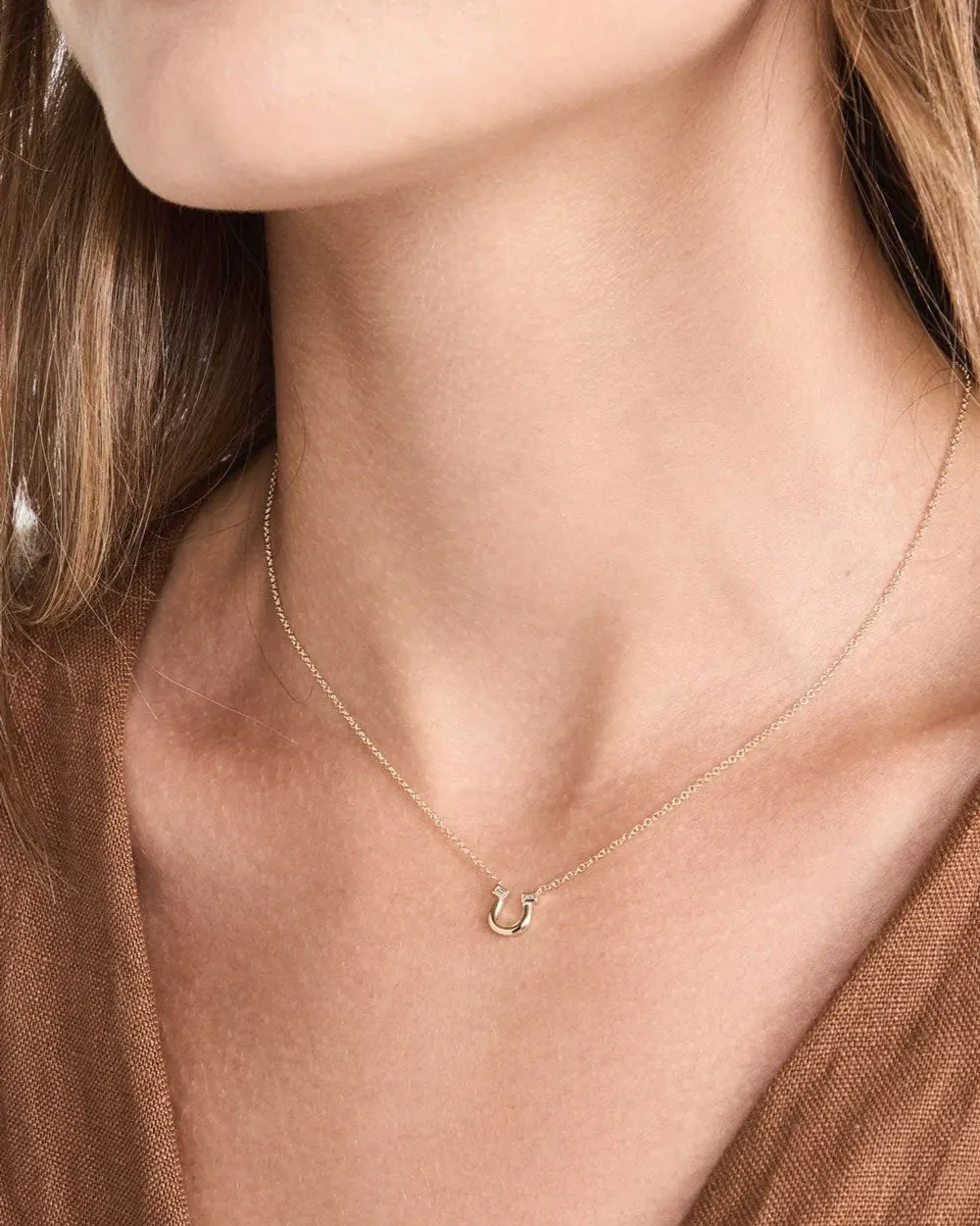 14k Yellow Gold Lucky Horseshoe Diamond Necklace