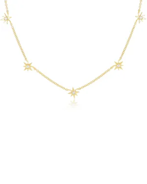 14k Yellow Gold Multi Starburst Diamond Necklace