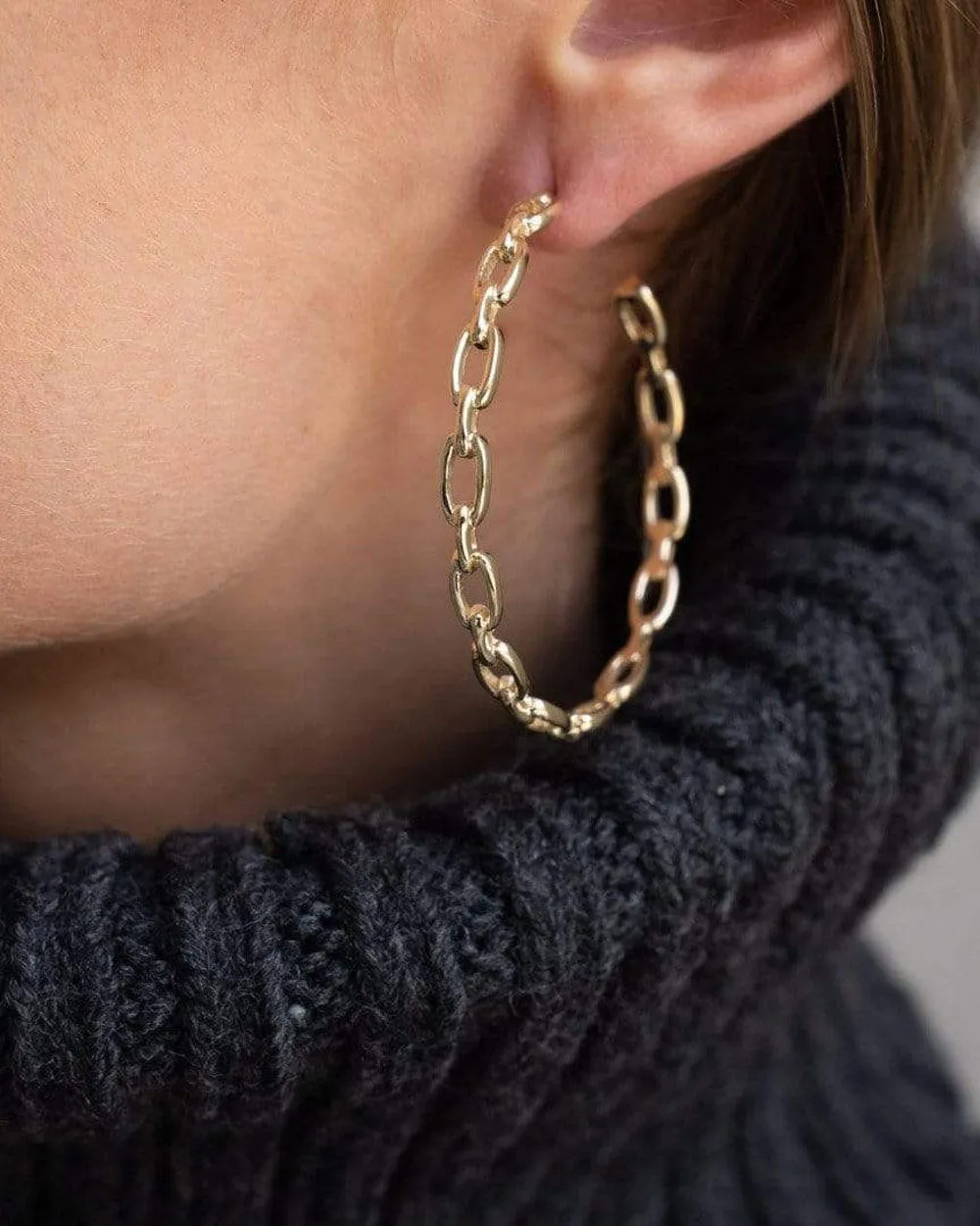 14k Yellow Gold Plated Silver Carmine Chain Link Hoop Earrings
