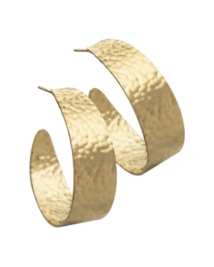 14k Yellow Gold Plated Silver Cyrus Wide Textured Hoop Earrings