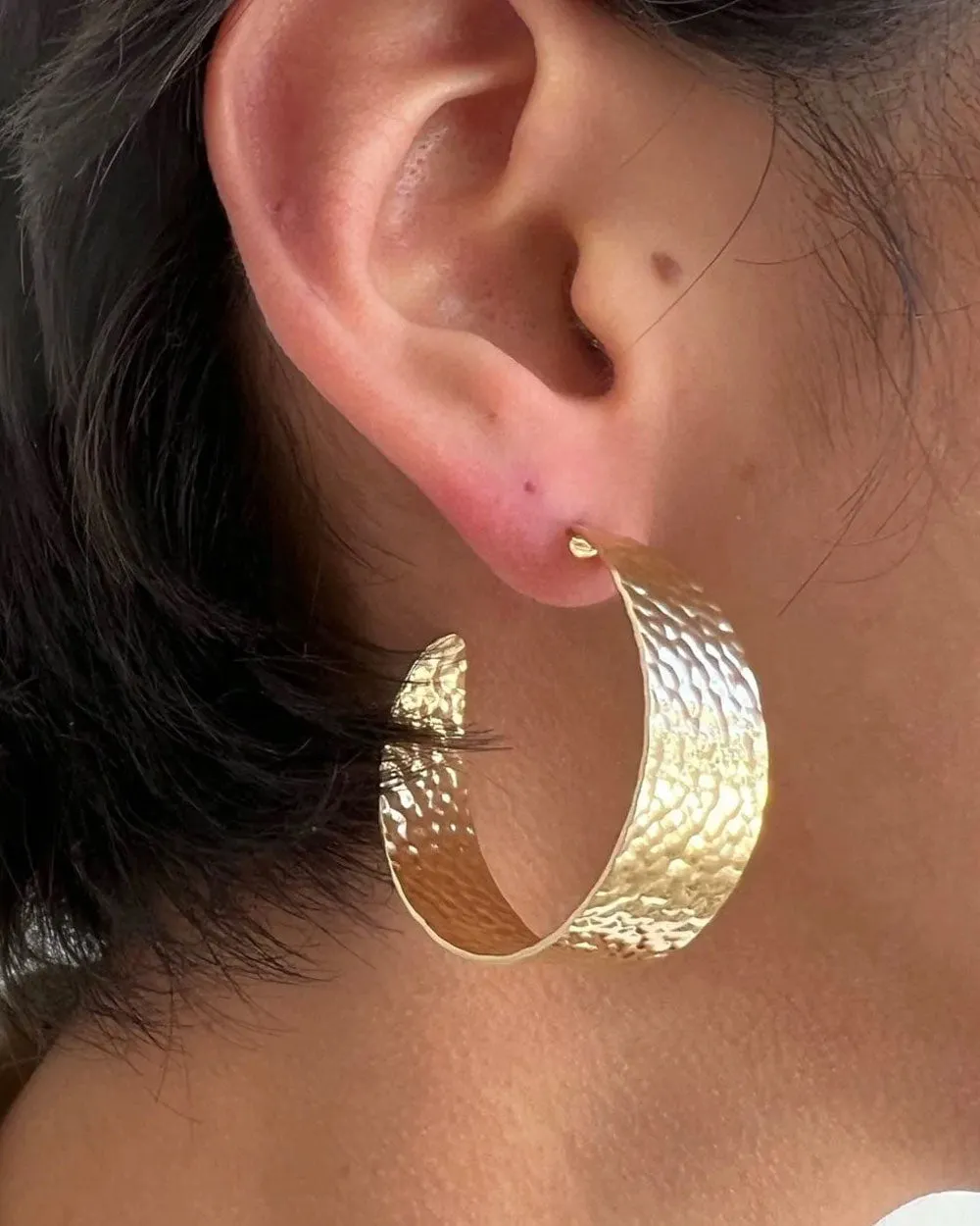 14k Yellow Gold Plated Silver Cyrus Wide Textured Hoop Earrings