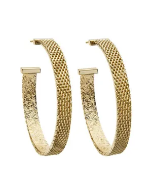 14k Yellow Gold Plated Silver Medium Flat Woven Hoop Earrings
