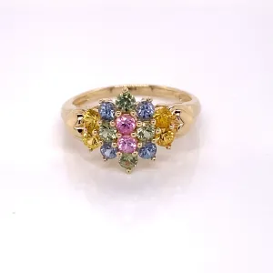 14KY Custom Estate Multicolor Sapphire Cluster Fashion Ring