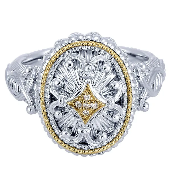 925 Silver/18k Yellow Gold Diamond Roman Fashion Ring - LR6098MY5JJ