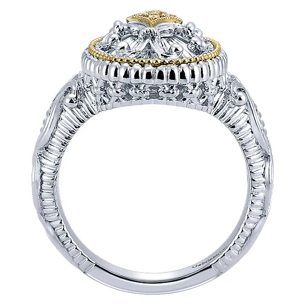 925 Silver/18k Yellow Gold Diamond Roman Fashion Ring - LR6098MY5JJ