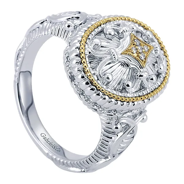 925 Silver/18k Yellow Gold Diamond Roman Fashion Ring - LR6098MY5JJ
