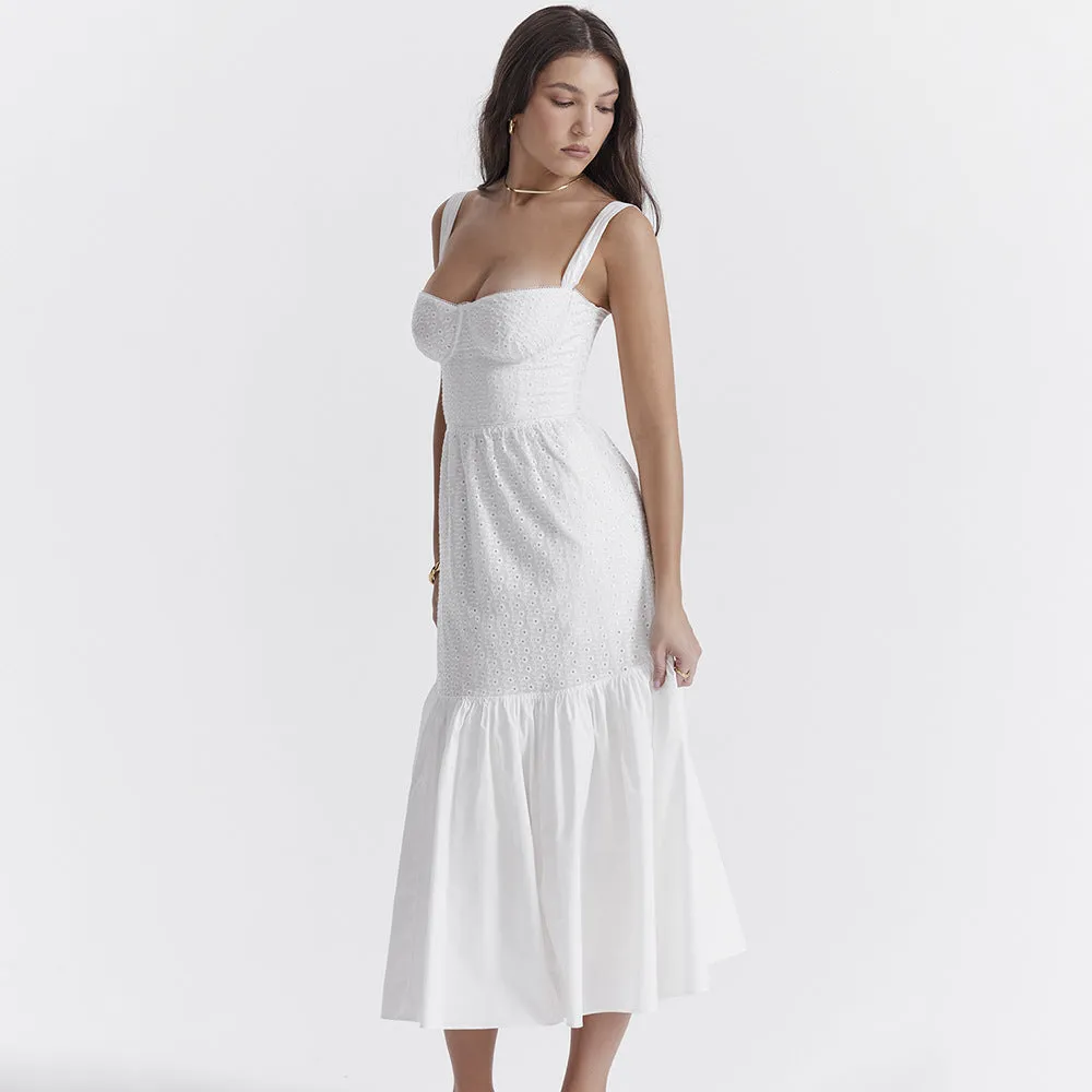 Allison White Spaghetti Strap Midi Dress
