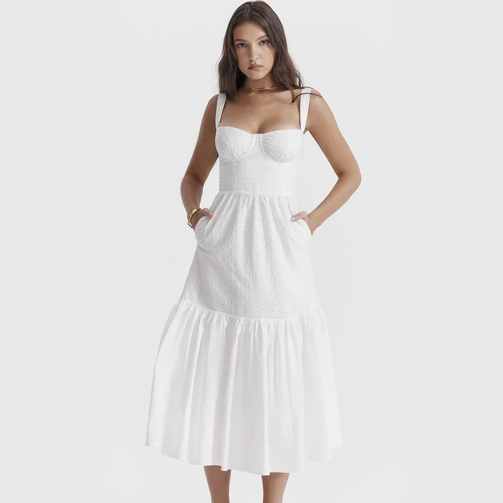 Allison White Spaghetti Strap Midi Dress