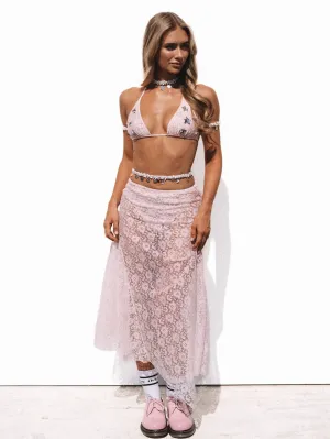 AURORA MIDI SKIRT - PINK LACE