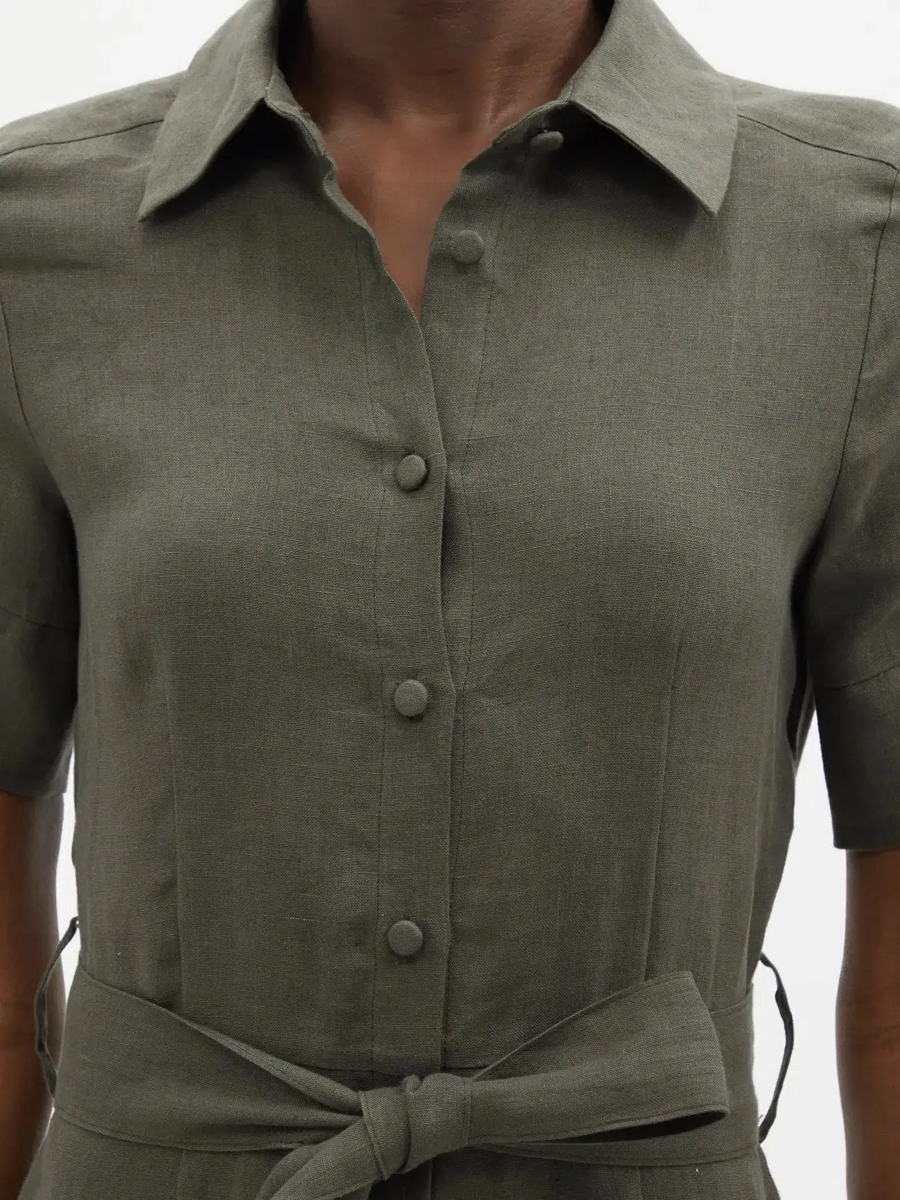 Belted Linen Shirt Dress
