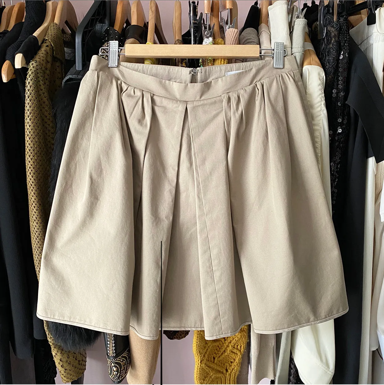 Carven Beige Cotton Pleat Mini Skirt - FR40 / 8