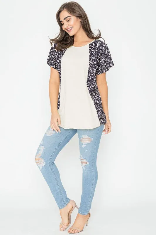 Crinkle Ditsy Floral Contrast Tunic
