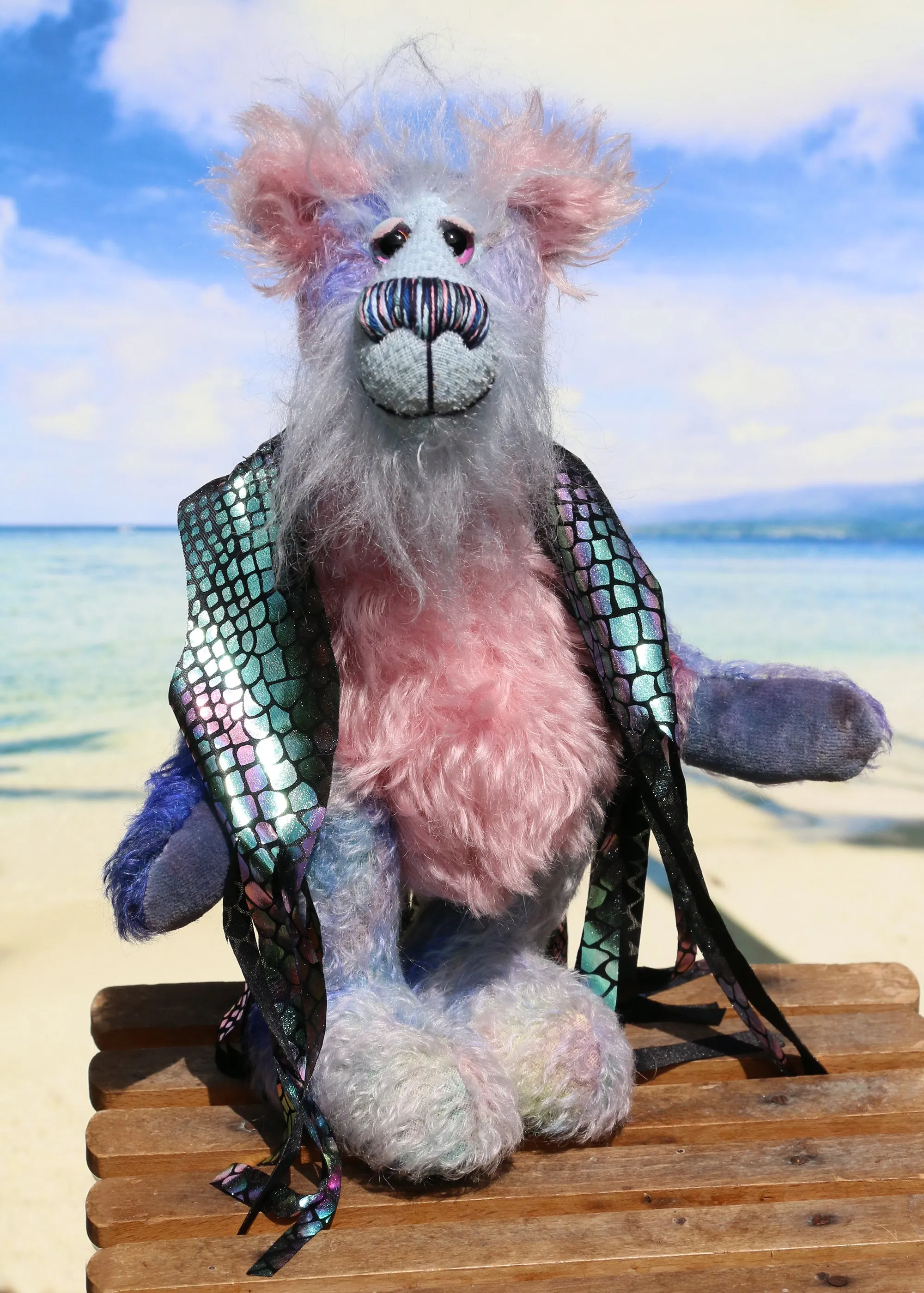 Delilah Dingles is a colourful one of a kind, mohair artist teddy bear by Barbara-Ann Bears