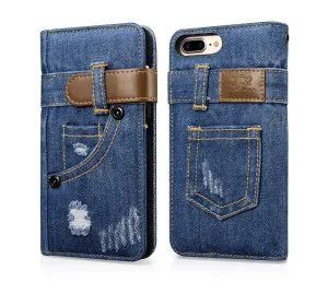 Denim Cell Phone Flip Case Wallet for iPhone 7/8 and 7/8 Plus (Choose Model)