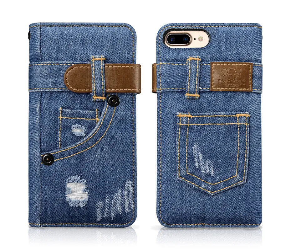 Denim Cell Phone Flip Case Wallet for iPhone 7/8 and 7/8 Plus (Choose Model)