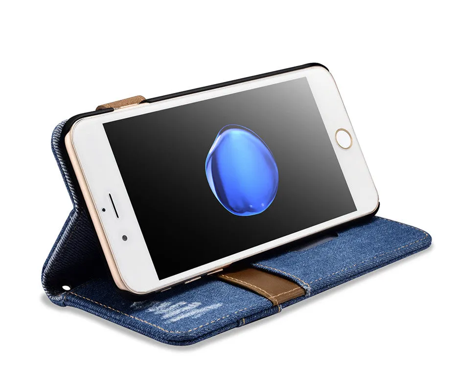 Denim Cell Phone Flip Case Wallet for iPhone 7/8 and 7/8 Plus (Choose Model)