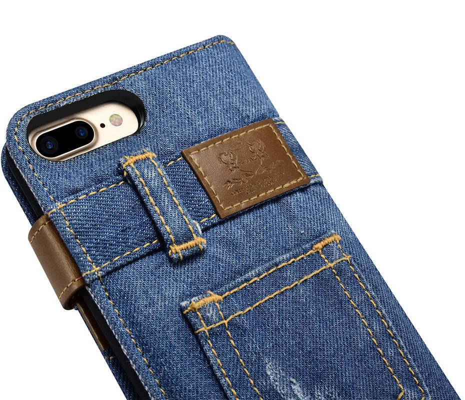 Denim Cell Phone Flip Case Wallet for iPhone 7/8 and 7/8 Plus (Choose Model)