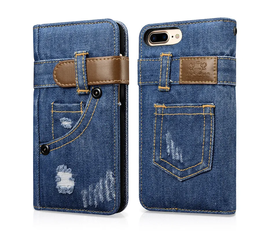 Denim Cell Phone Flip Case Wallet for iPhone 7/8 and 7/8 Plus (Choose Model)