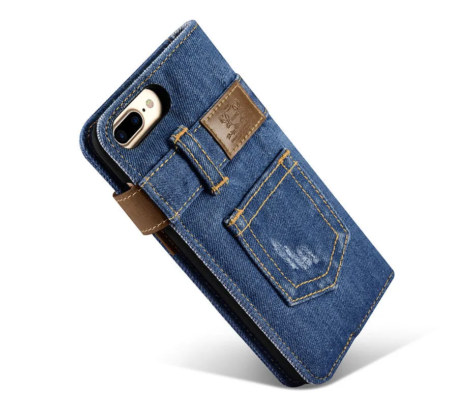 Denim Cell Phone Flip Case Wallet for iPhone 7/8 and 7/8 Plus (Choose Model)