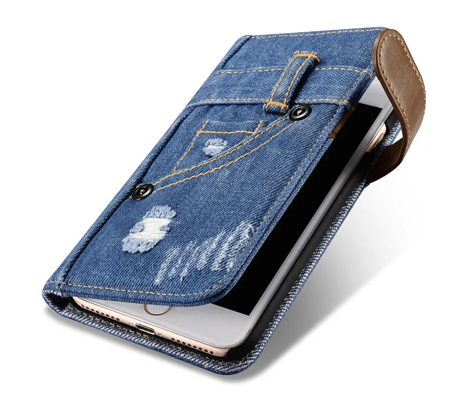 Denim Cell Phone Flip Case Wallet for iPhone 7/8 and 7/8 Plus (Choose Model)