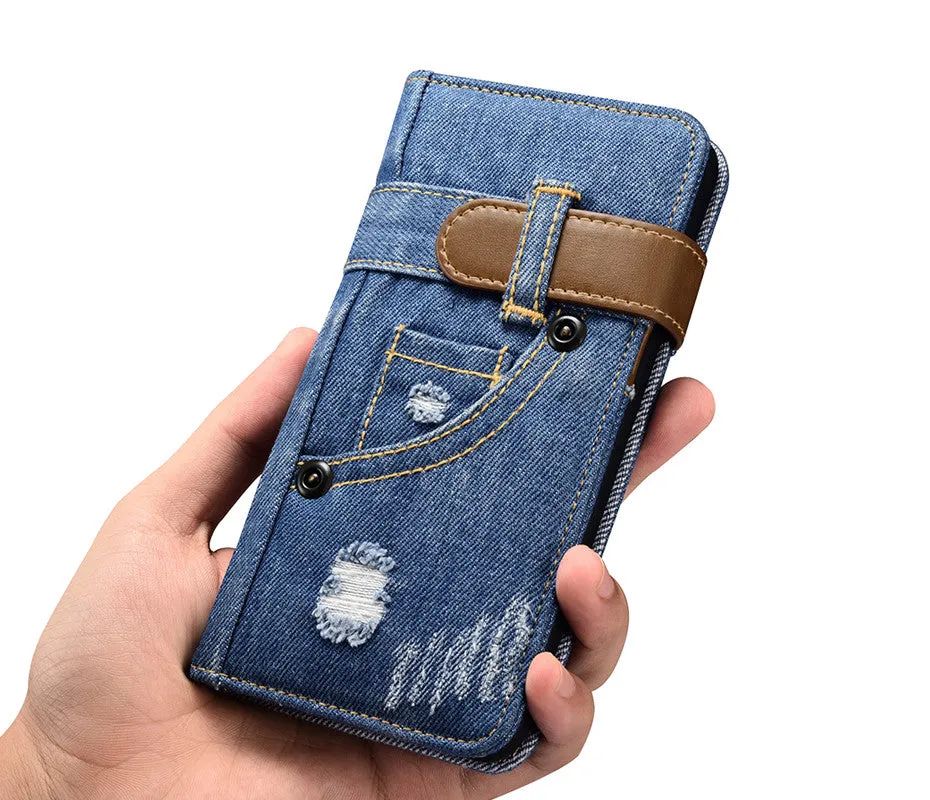 Denim Cell Phone Flip Case Wallet for iPhone 7/8 and 7/8 Plus (Choose Model)