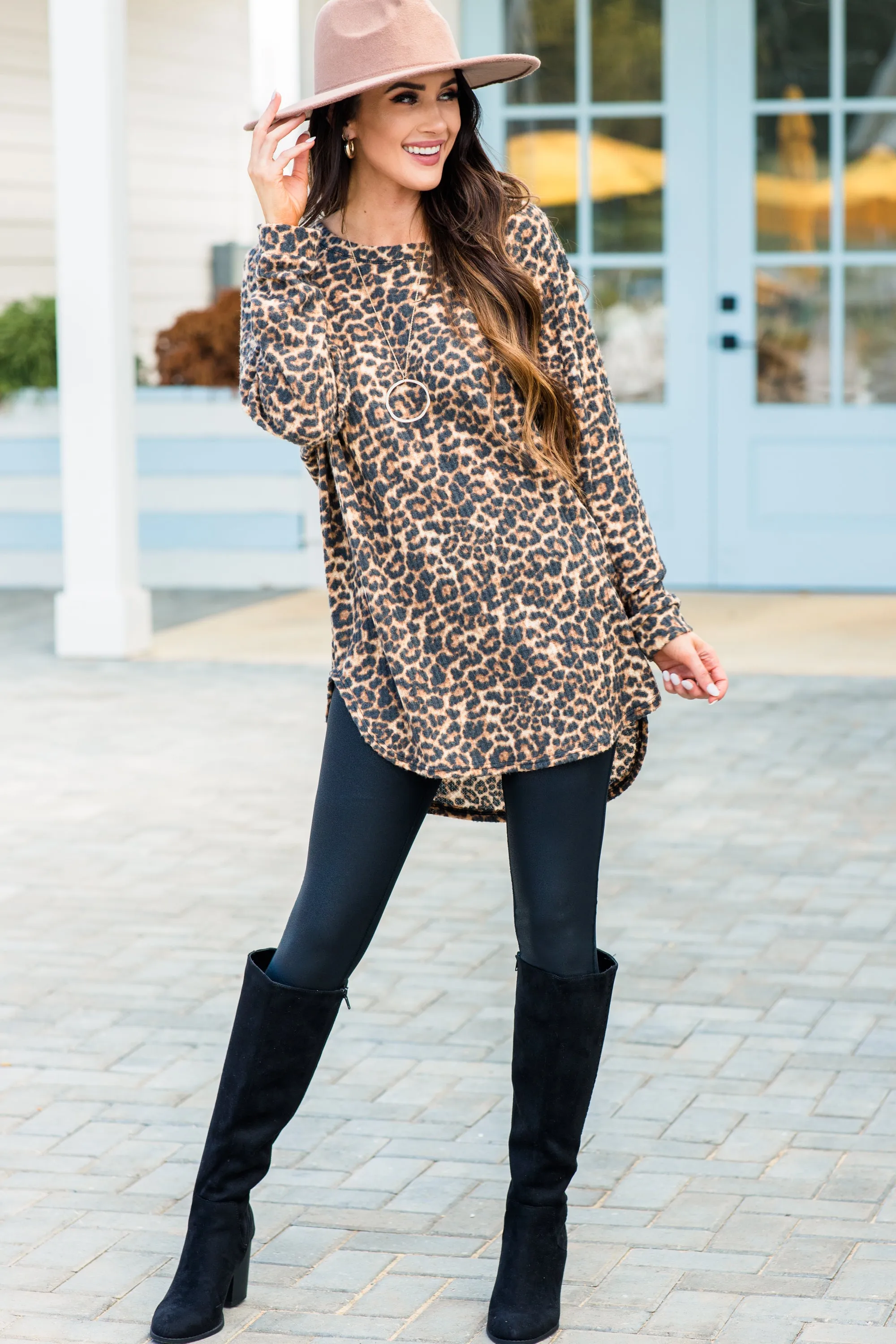 Easy Like Sunday Brown Leopard Print Tunic