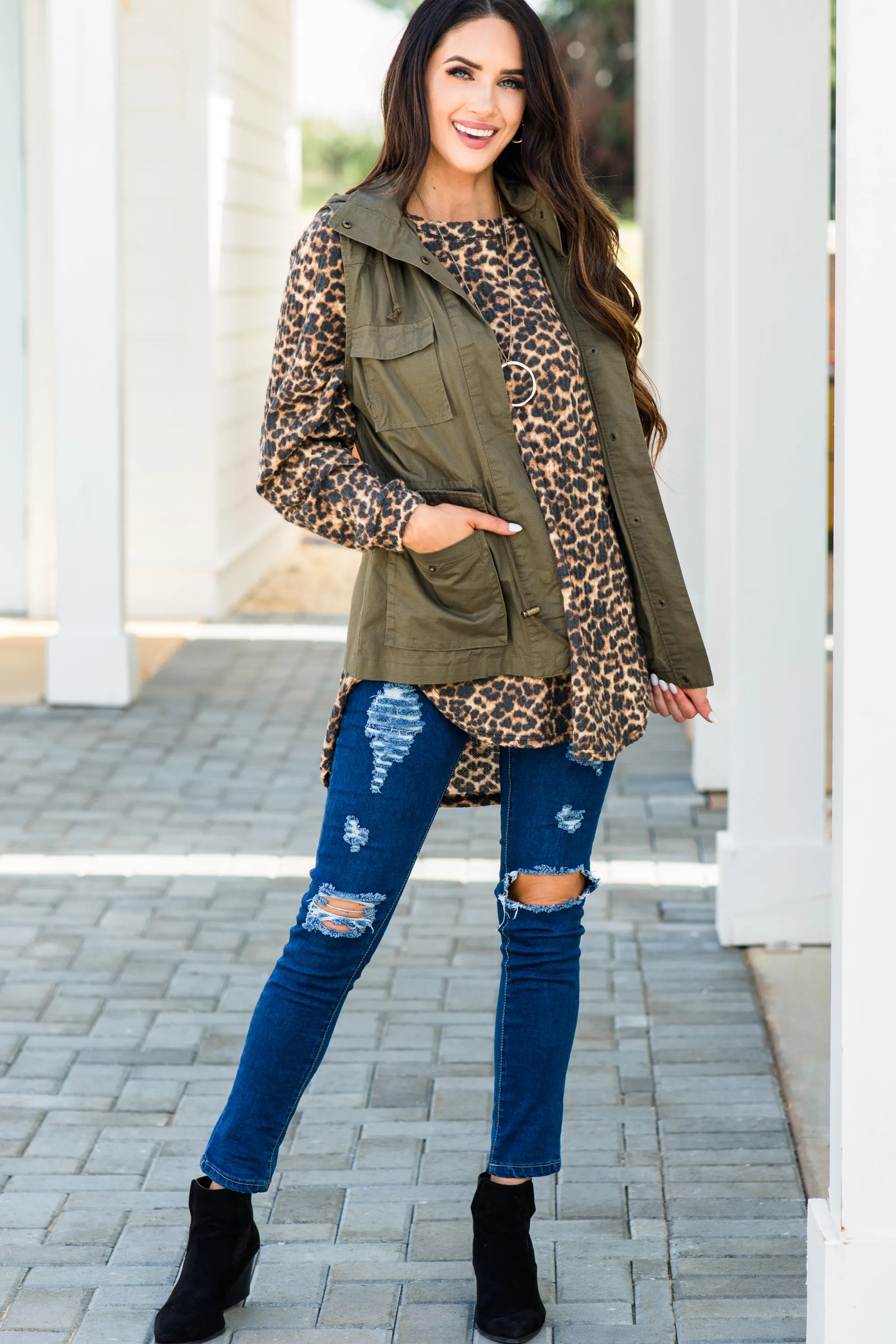 Easy Like Sunday Brown Leopard Print Tunic