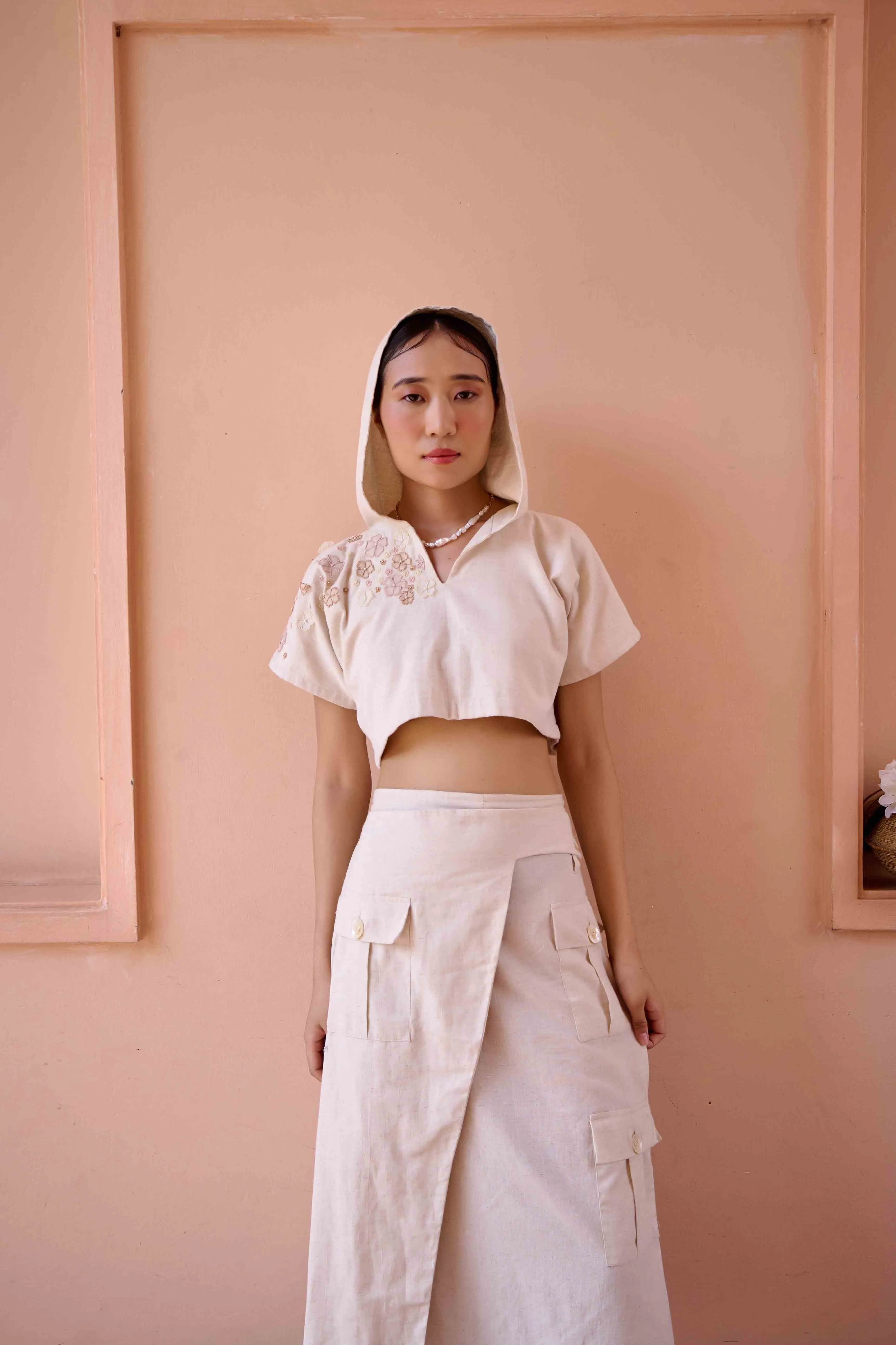 Edwin Top and Skirt Set - Beige Handwoven