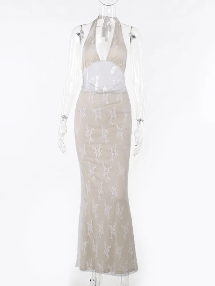 Evelyn Lace Print Sexy Maxi Dress