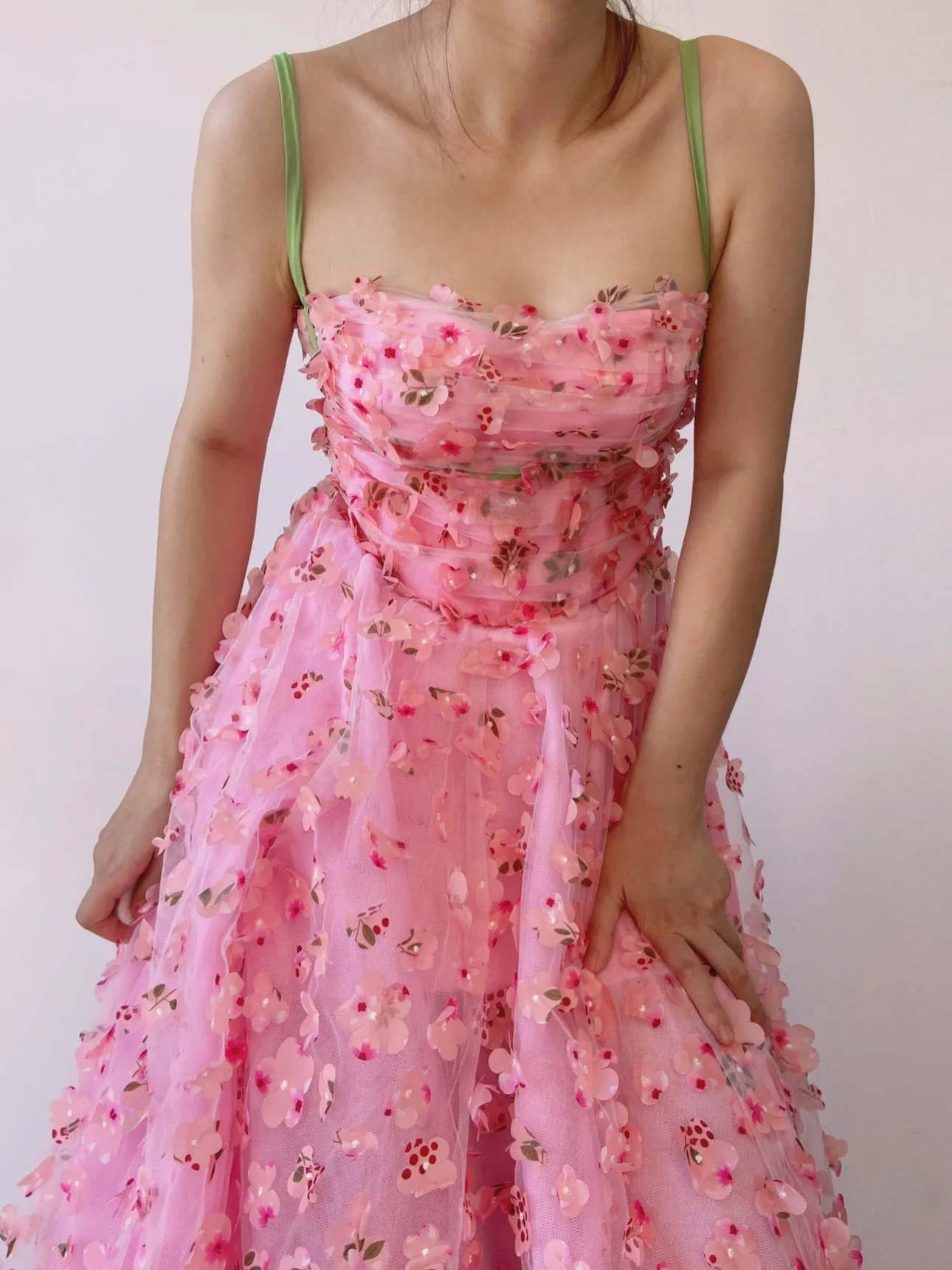 Fairycore Floral Embroidery Pink Dress