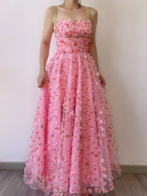 Fairycore Floral Embroidery Pink Dress