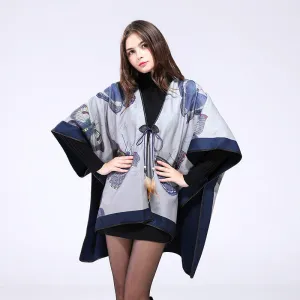 Fashion Butterfly Print Winter Poncho For Women