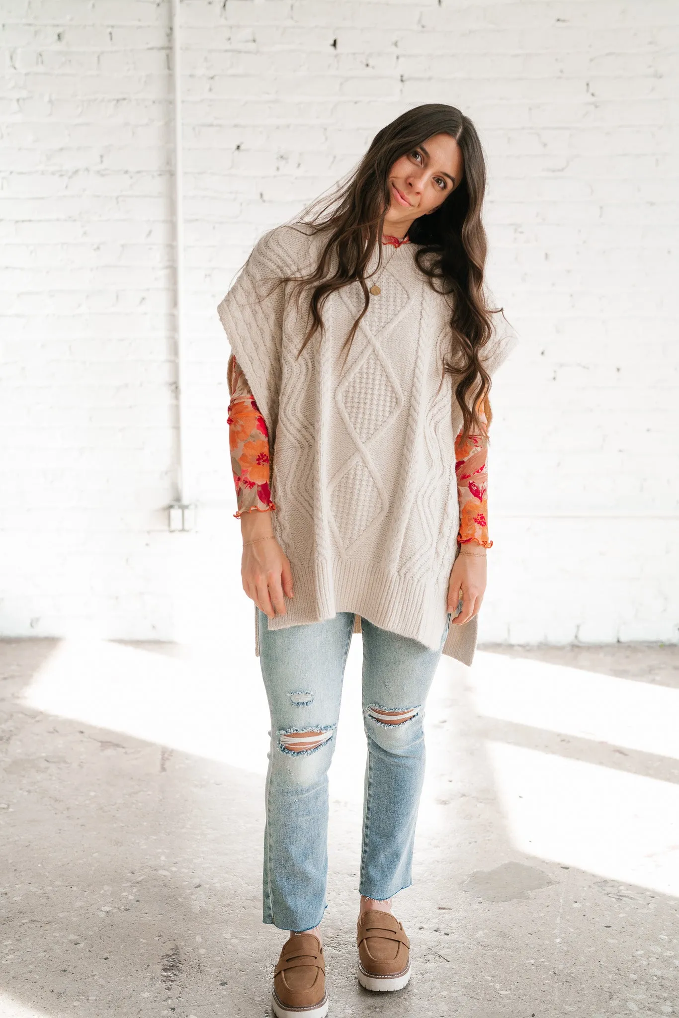 Faye Cable Knit Sweater Tunic Top