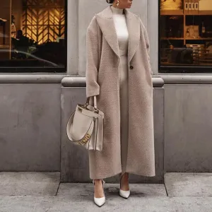 Flytonn-Vintage Long Sleeve Tailored Coat for Women, Monochrome Jackets, Loose Pockets, Button, Fashion Streetwear, New, Autumn, Winter,