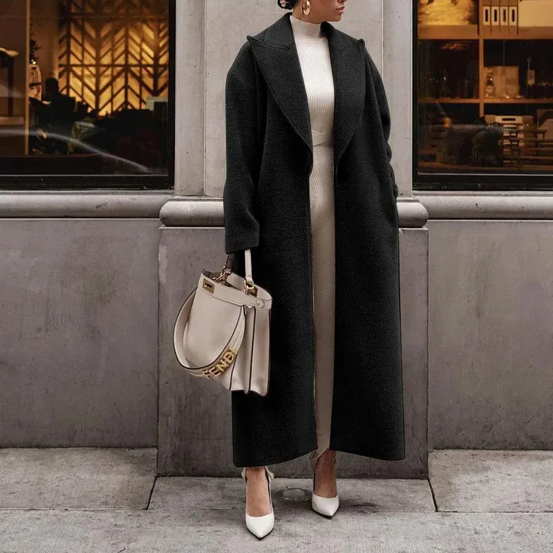 Flytonn-Vintage Long Sleeve Tailored Coat for Women, Monochrome Jackets, Loose Pockets, Button, Fashion Streetwear, New, Autumn, Winter,