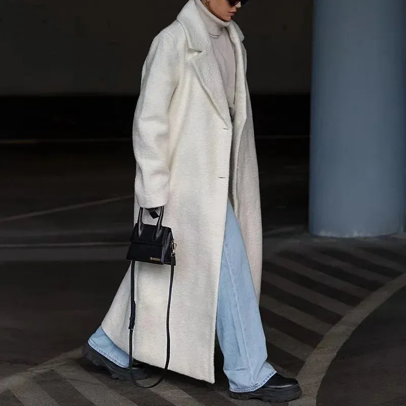 Flytonn-Vintage Long Sleeve Tailored Coat for Women, Monochrome Jackets, Loose Pockets, Button, Fashion Streetwear, New, Autumn, Winter,