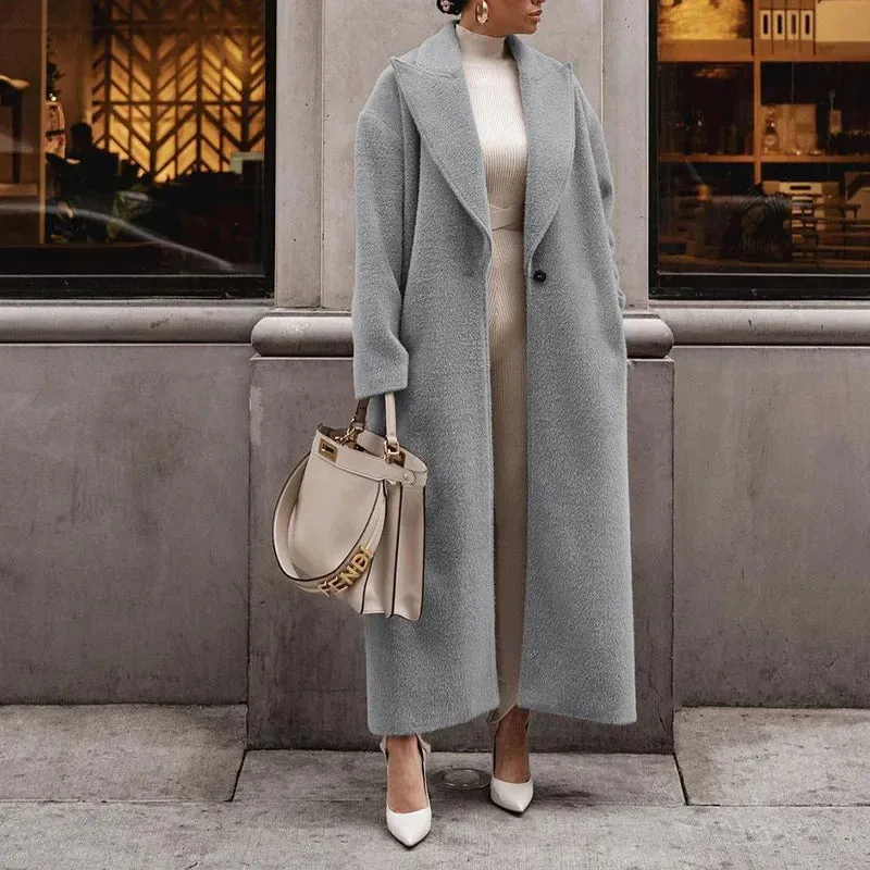 Flytonn-Vintage Long Sleeve Tailored Coat for Women, Monochrome Jackets, Loose Pockets, Button, Fashion Streetwear, New, Autumn, Winter,