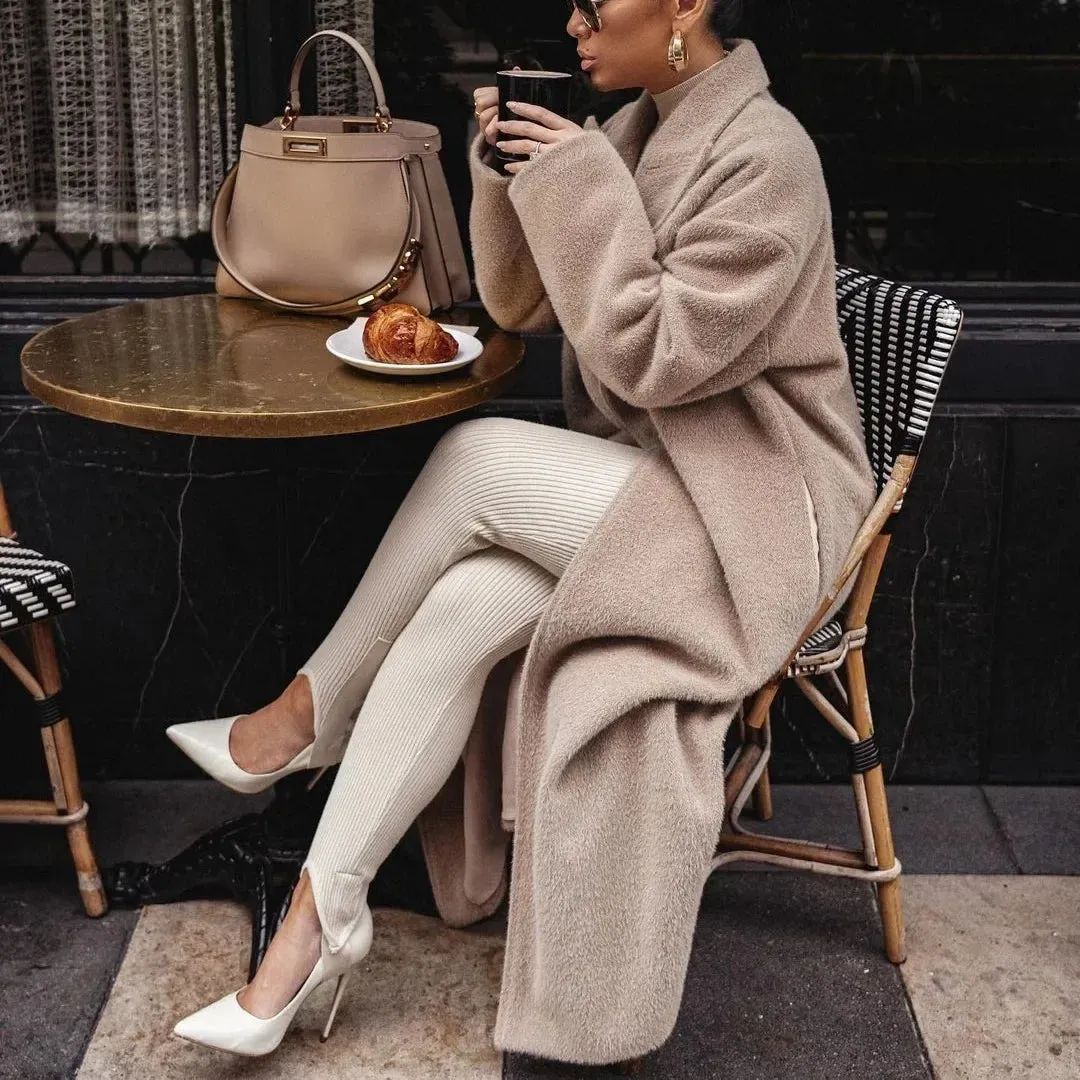 Flytonn-Vintage Long Sleeve Tailored Coat for Women, Monochrome Jackets, Loose Pockets, Button, Fashion Streetwear, New, Autumn, Winter,
