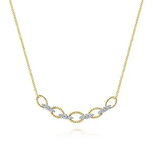 Gabriel & Co., 14K Yellow-White Gold Twisted Rope and Diamond Necklace