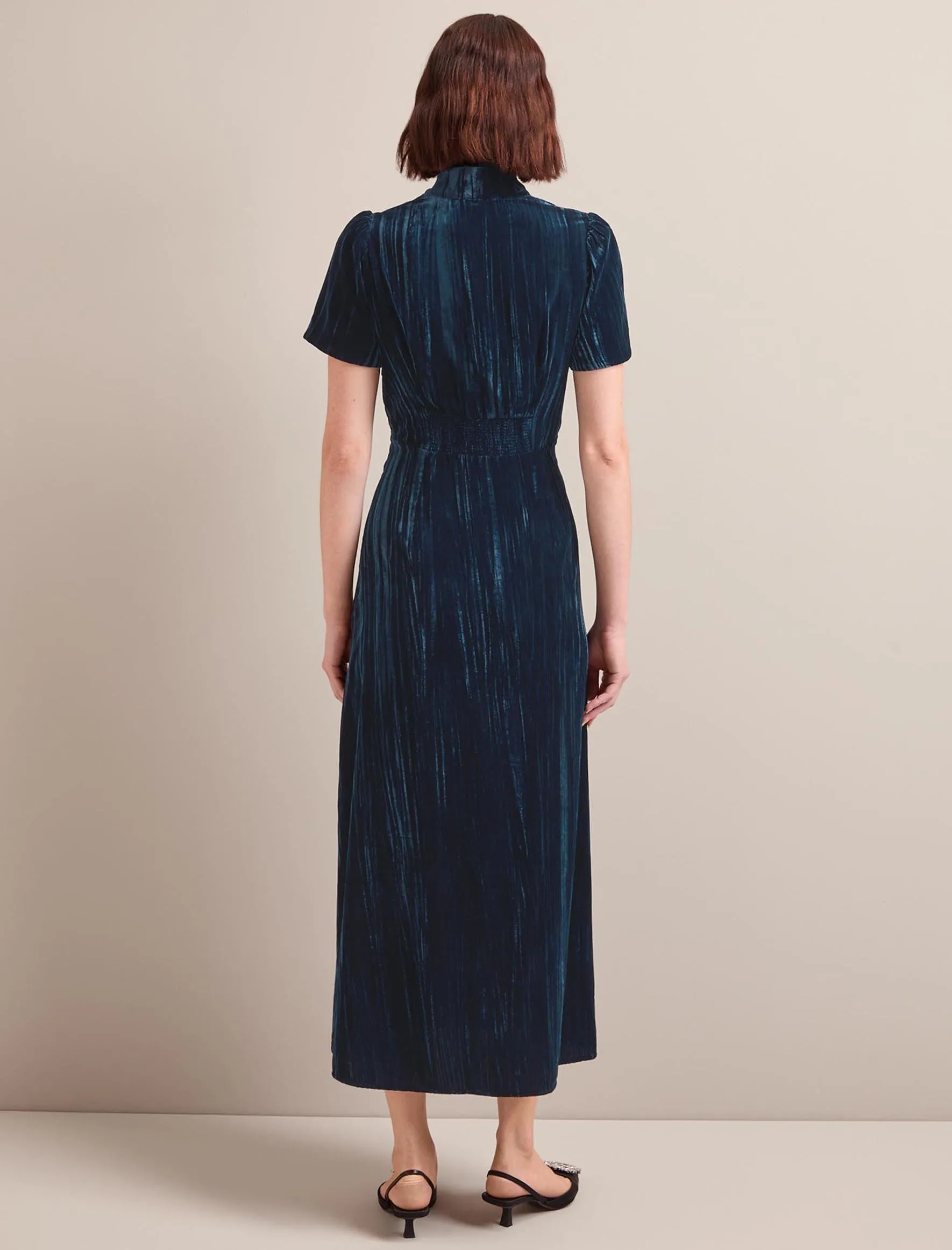 Jacquetta Plisse Velvet Bias Cut Maxi Dress - Dark Blue