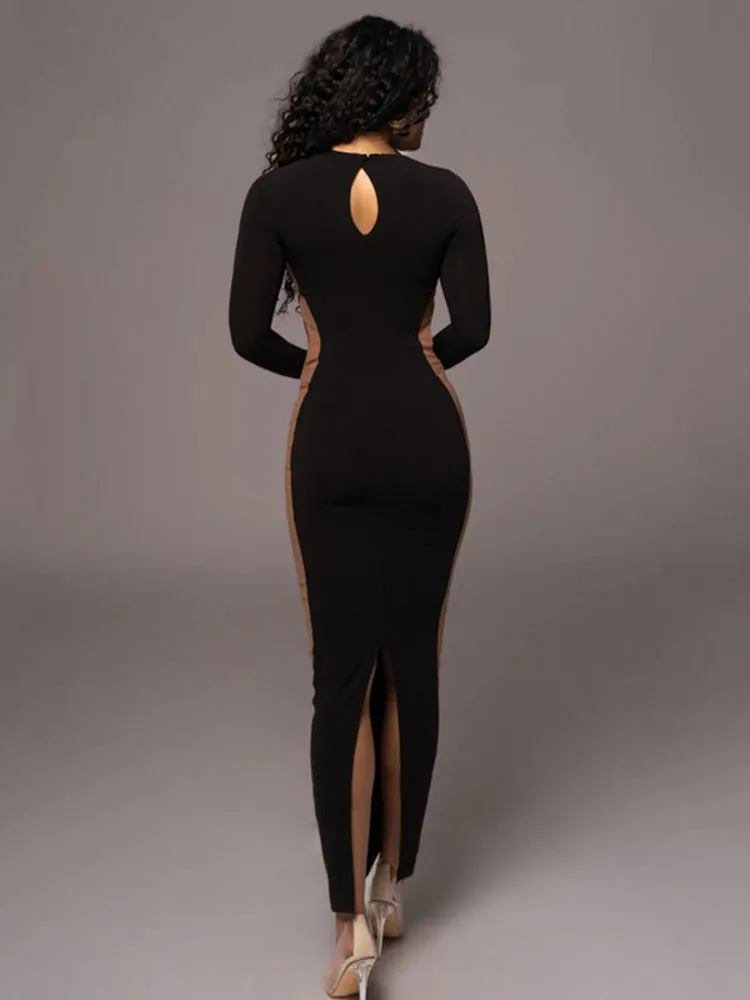 Jamie Hollow Out Contrast Color Bodycon Maxi Dress