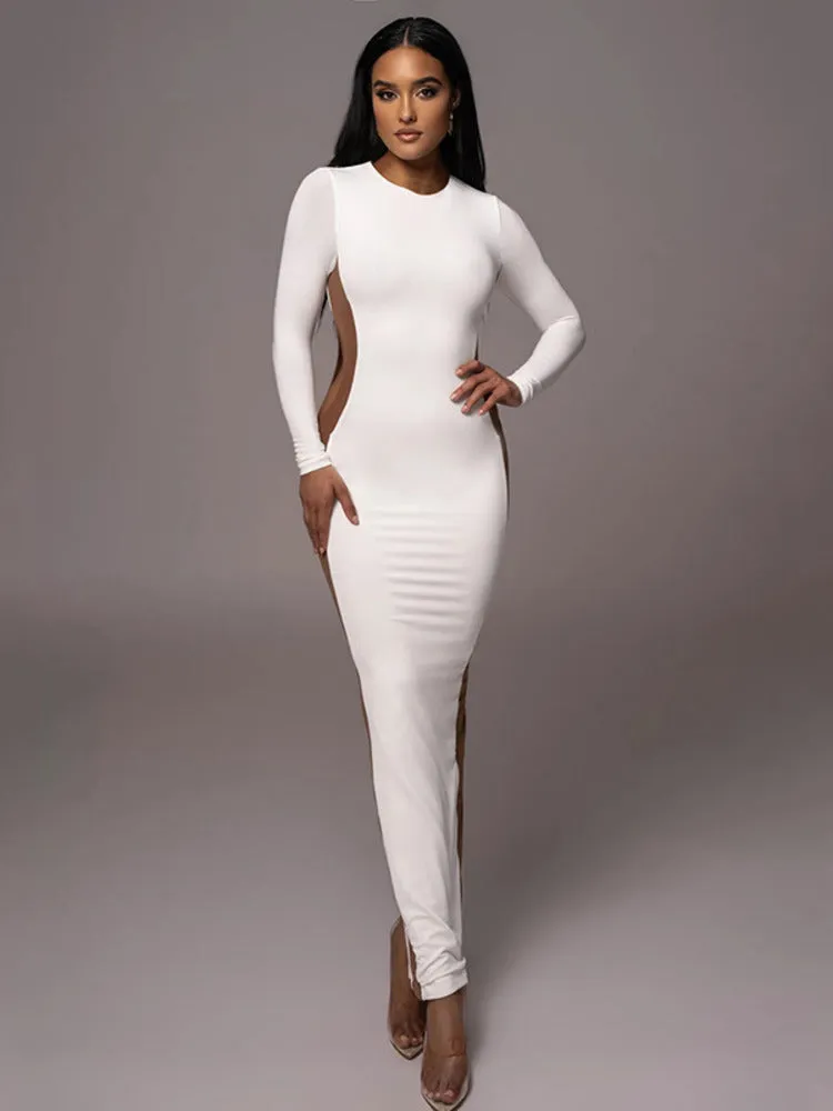 Jamie Hollow Out Contrast Color Bodycon Maxi Dress