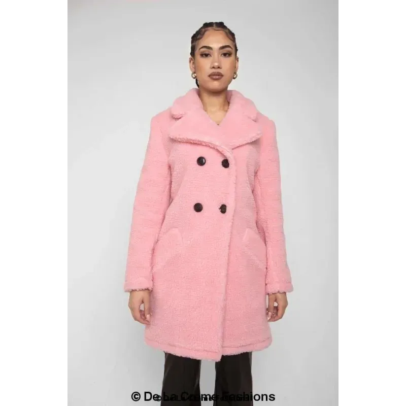 Janine Double Breasted Borg Teddy Coat