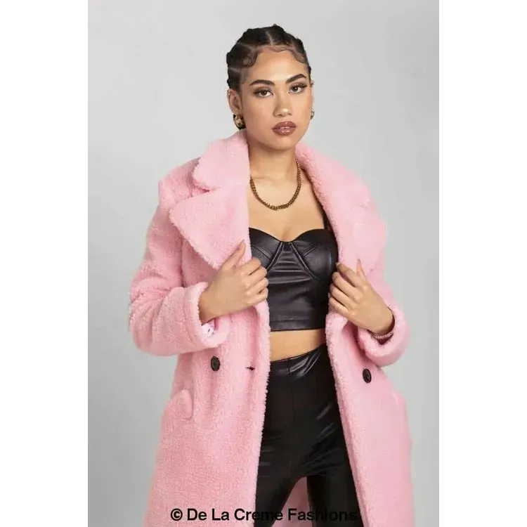 Janine Double Breasted Borg Teddy Coat