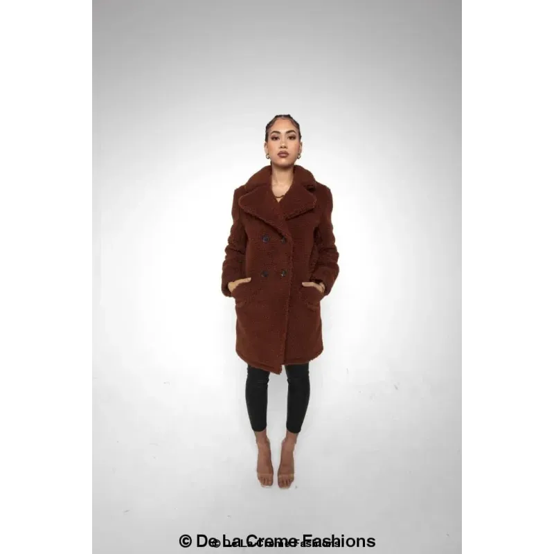 Janine Double Breasted Borg Teddy Coat