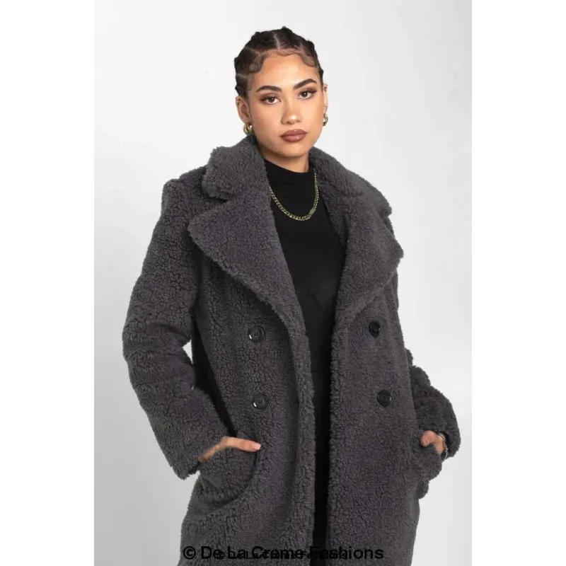 Janine Double Breasted Borg Teddy Coat